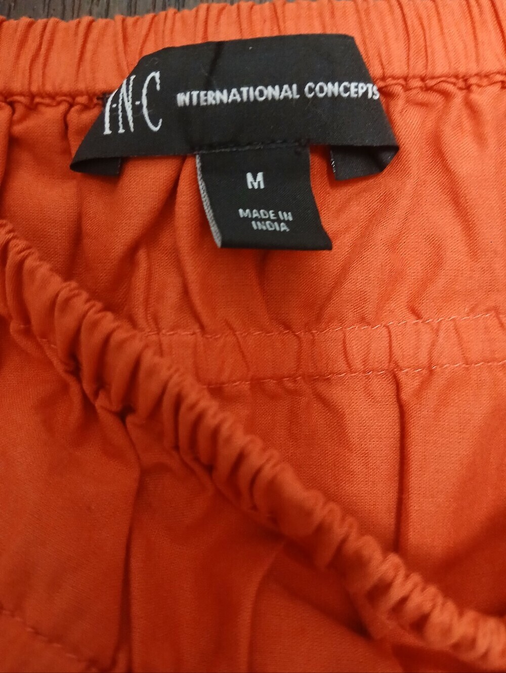 INC International Concepts Orange Smocked-Waist Midi Dress with Puff Sleeves - Picture 2 of 8